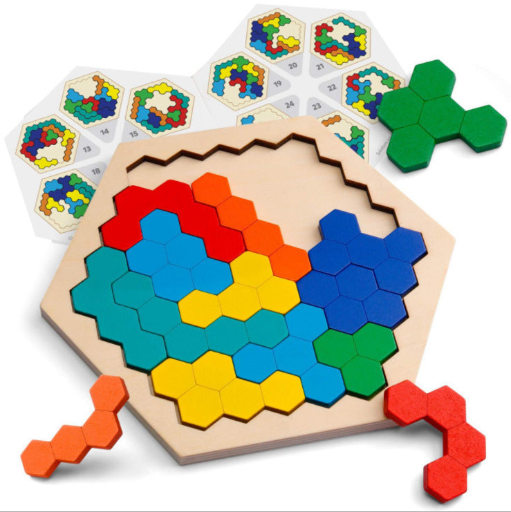 Tangram Holz-Sechseck-Puzzles SpielzeugTischspiel