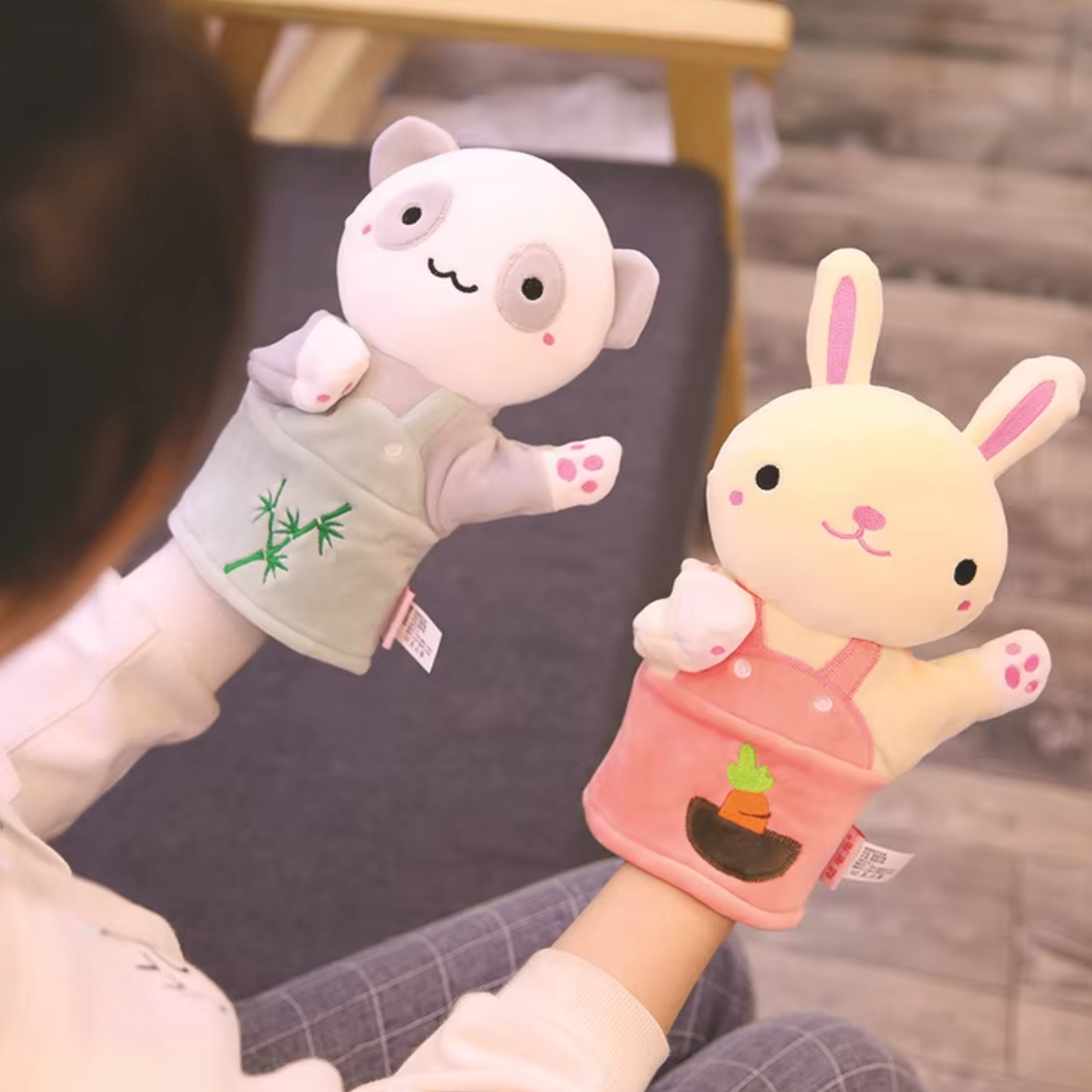 Jouet de marionnette de dessin animé en peluche animale pour enfants